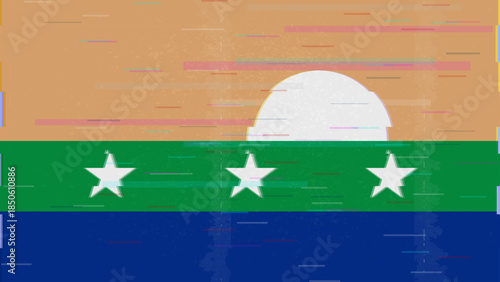 Nueva Esparta glitch flag vector, RGB split distortion, digital abstract video frame illustration