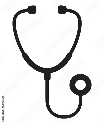 Black silhouette stethoscope icon illustration for medical and healthcare design