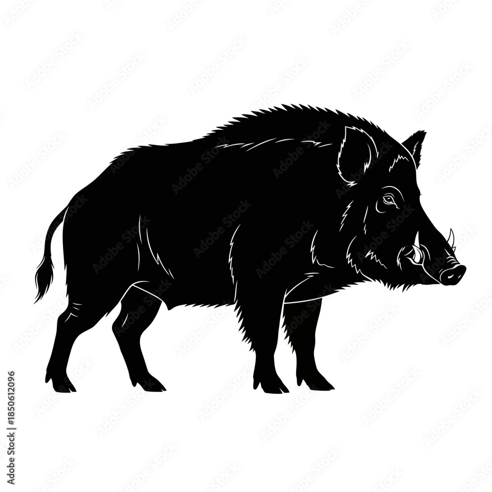 Fototapeta premium Silhouette of a Wild Boar with Prominent Tusks 1.