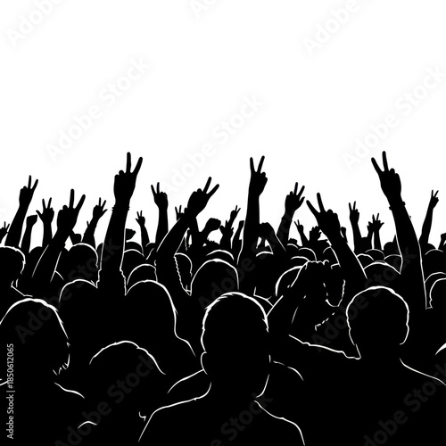Silhouette of a Crowd Raising Hands with Peace Signs.