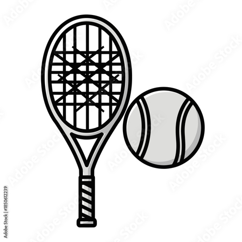 Tennis Racket and Ball A Classic Sports Equipment Illustration.