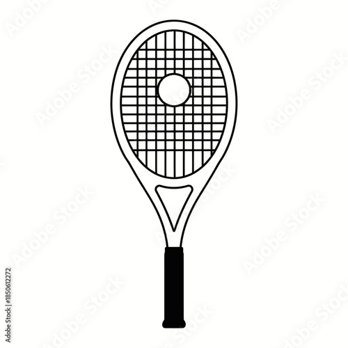 Tennis Racket with Ball Outline Illustration for Sports.