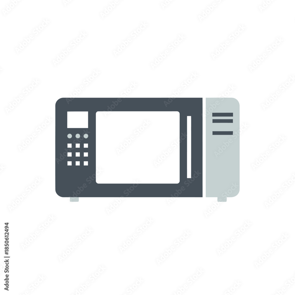 Fototapeta premium Modern flat design microwave oven with dark gray body and light gray side panel.