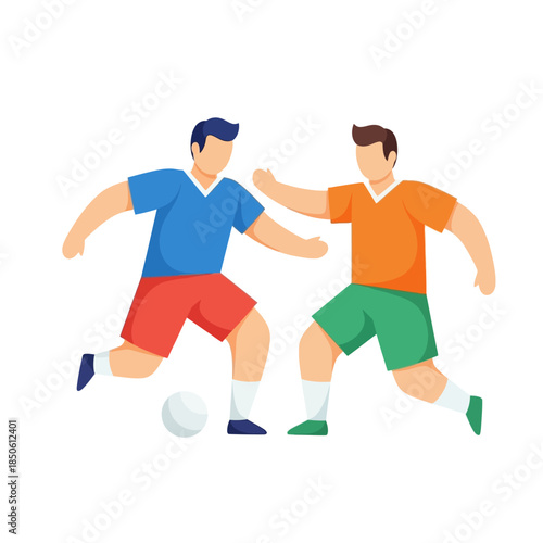 Dynamic duel of footballers battling for possession of the ball in an energetic match scenario
