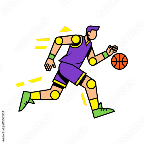 Dynamic basketball player dribbling ball vector illustration showcasing athleticism and motion