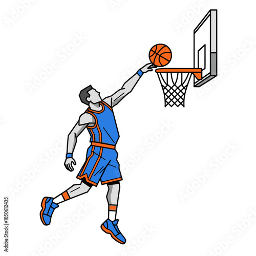 Dynamic basketball player reaching to score in vector illustration captures athleticism and sports