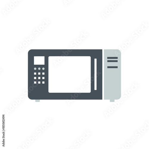 Modern flat design microwave oven with dark gray body and light gray side panel.