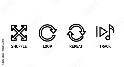 Music Player Control Icons - Shuffle, Loop, Repeat, and Track.