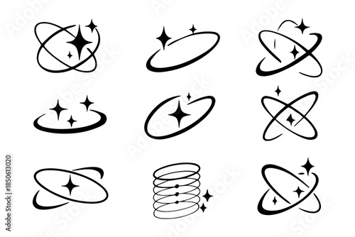 Atomic Orbit Icons Futuristic Science Vector Set