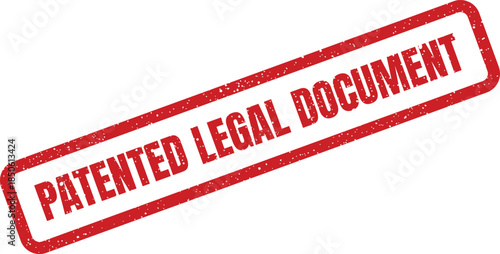 Official grunge texture rubber stamp mark for a patented legal document, representing intellectual property security