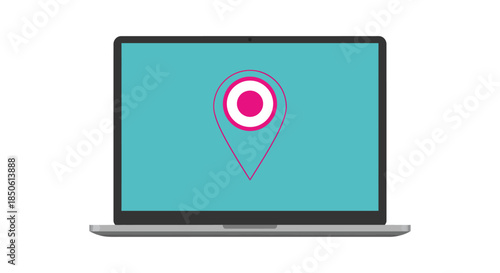 gps location pin icon on laptop screen minimalist flat illustration for online maps navigation apps delivery tracking concepts