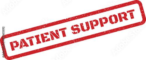 Official patient support text appearing within a rectangular stamp mark, signifying assistance for medical service administration
