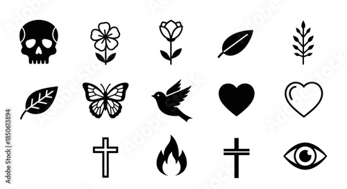 Black icons of various symbolic objects 1.