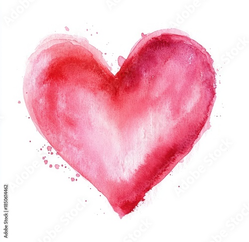 hand-painted red and pink watercolor heart with paint splatters on white background conveying warmth and tender affection