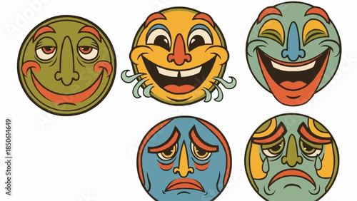 Collection of expressive cartoon faces showing different emotions.