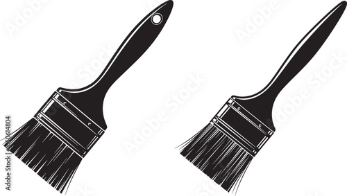 Two paint brushes silhouette vector icon set isolated on white background