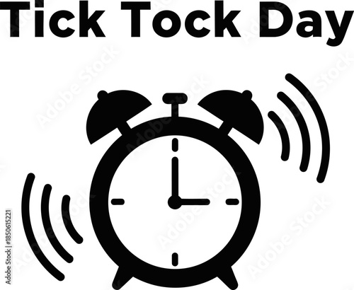 Celebrate tick tock day with this striking black and white alarm clock ringing graphic icon design