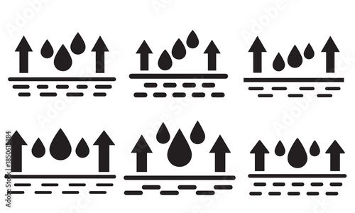 A collection of six moisture wicking fabric icons illustrating breathable material properties for textiles.