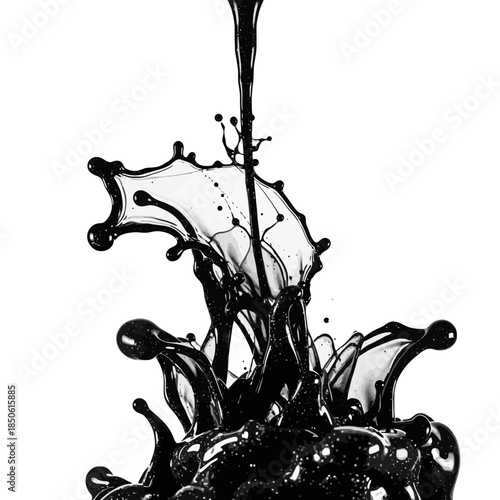 Black liquid splashing and falling down.