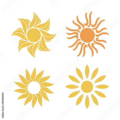 Collection of sun icons in yellow.