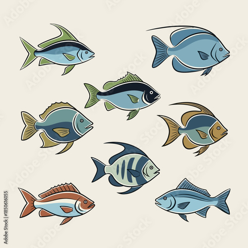 Collection of various colorful fish species.