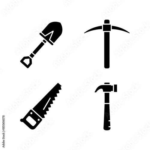 Collection of Four Black Silhouette Tools for Construction and DIY.