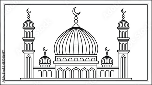 Mosque with dome and minaret illustration Vector illustration