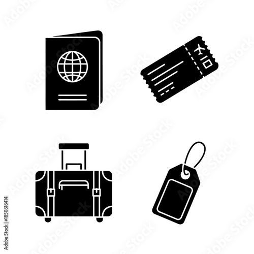 Travel Icons Set Passport Ticket Luggage Tag.