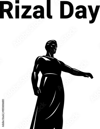 Minimalist black and white graphic illustration celebrating the national holiday of Rizal Day honoring a hero
