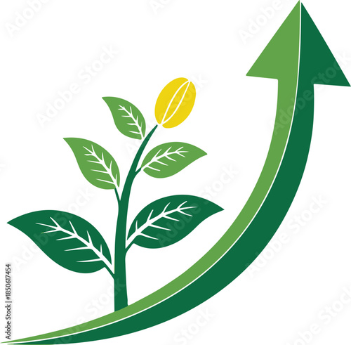 Seed sprouting into an arrow-shaped plant, organic business growth and nurturing strategy concept, vector silhouette
