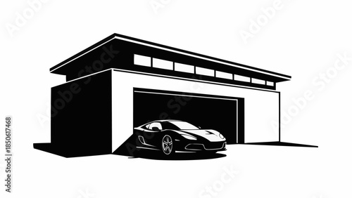 Modern Garage with Sports Car Illustration.