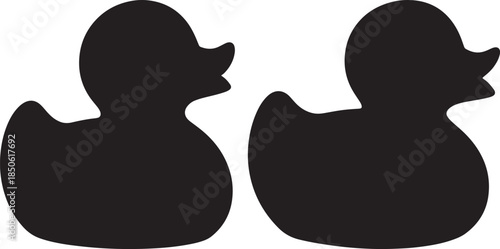 Two black rubber ducks silhouette icon vector graphic