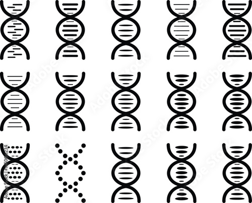 Black and white D N A helix in various styles genetic