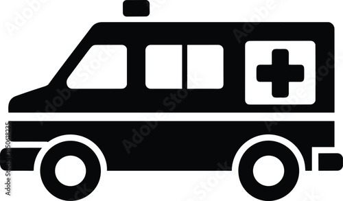 Black and white ambulance vehicle with plus sign medical