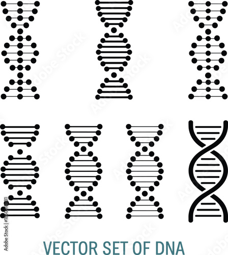 Black and white set of D N A helix science
