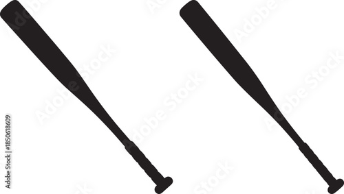 Two black baseball bats crossed or side by side icons isolated on white background