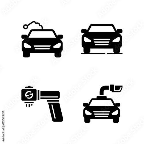 Car Wash Icons Set with Cleaning Equipment.