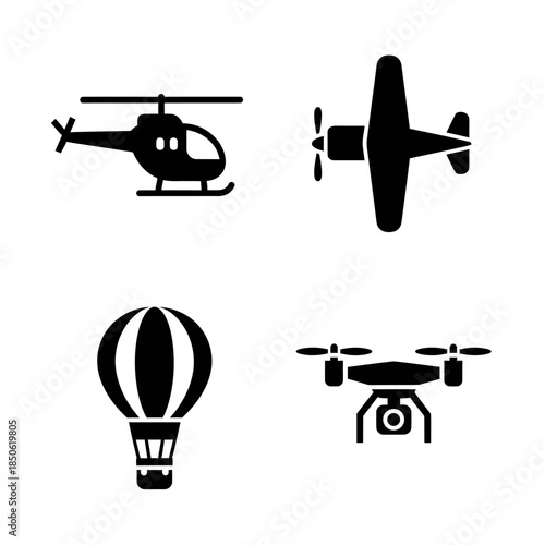 Collection of Four Different Types of Aircraft Icons.