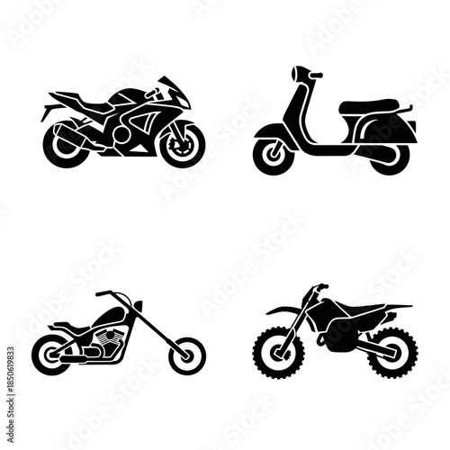 Collection of Four Distinct Motorcycle and Scooter Silhouettes.