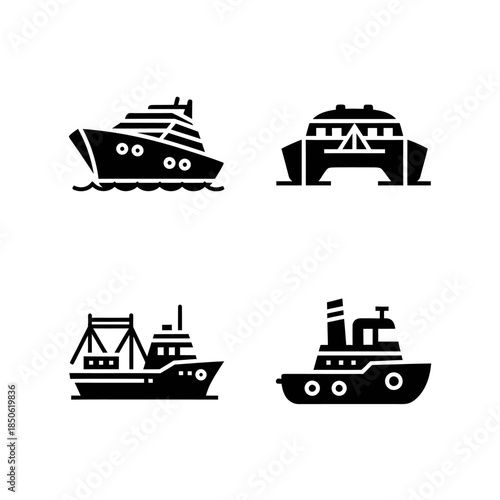 Collection of Four Distinct Ship Silhouettes for Marine Transportation.