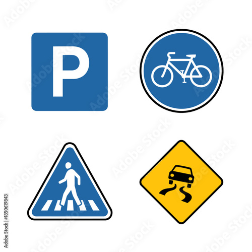 Collection of Four Distinct Road Traffic Signs.