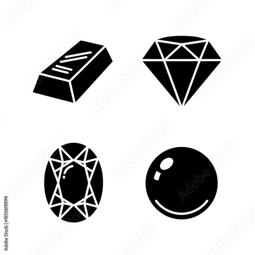 Collection of Precious Gems and Gold Bar Icons.