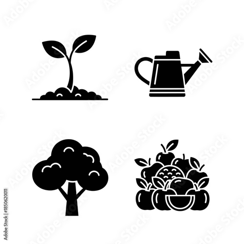 Four Icons Representing Growth and Harvest in Agriculture.