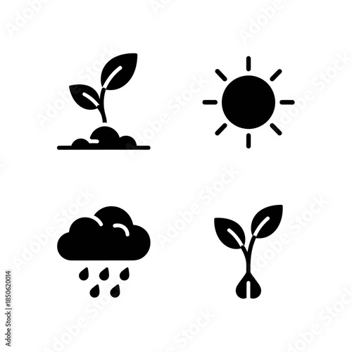 Four Icons Representing Plant Growth and Weather Elements.