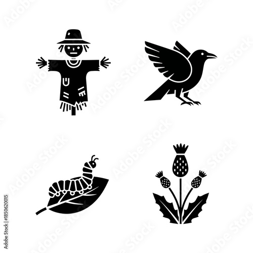 Four Icons Representing Nature and Rural Life.
