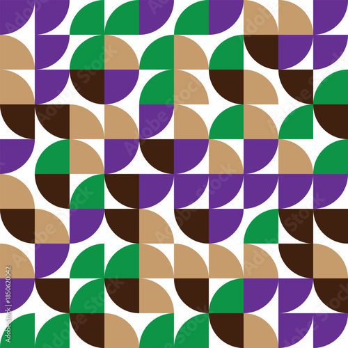 Colorful geometric pattern with purple green brown and beige shapes