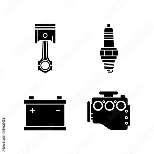 Set of Car Engine Parts Icons Vector Illustration.