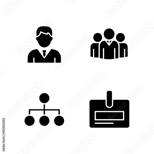 Set of four business icons representing people and organization.