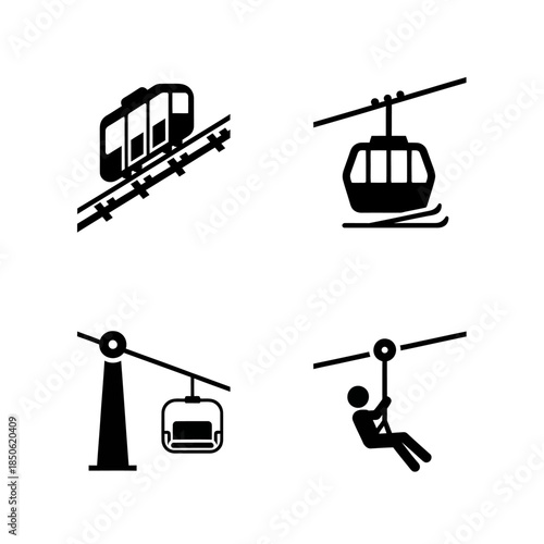 Set of four icons representing different types of cable transport systems.