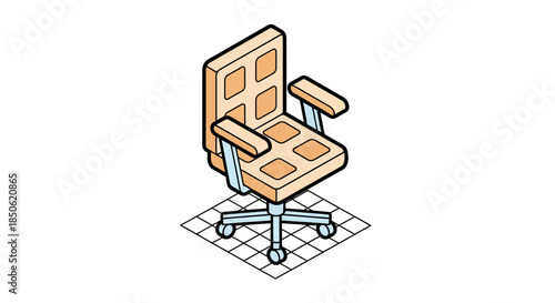 Stylish isometric office chair illustration for modern workspace designs, perfect for branding, presentations, and creative projects with a clean, minimalist aesthetic